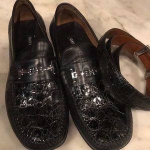 Black Men’s Crocodile Shoes with Matching Belt